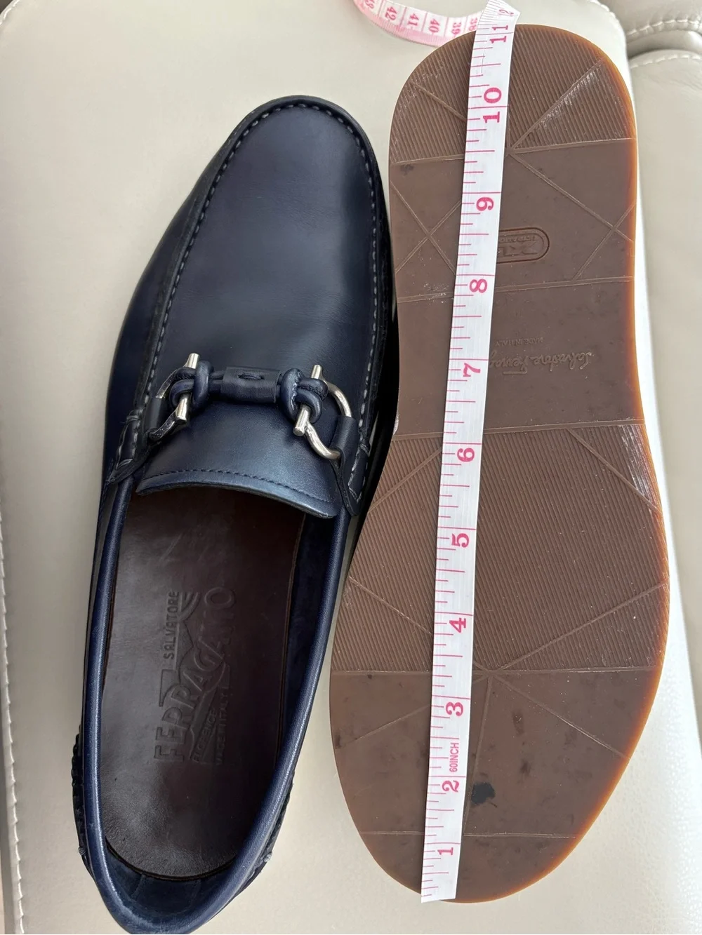 Salvatore Ferragamo Gancini Bit Leather Boat Casual Loafers Navy Sz 7 Made Italy